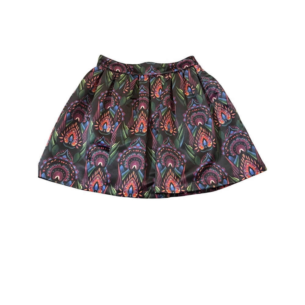 Alice + Olivia Pleated Mini Skirt Peacock Kaleidoscope Print C508325824 Size 6